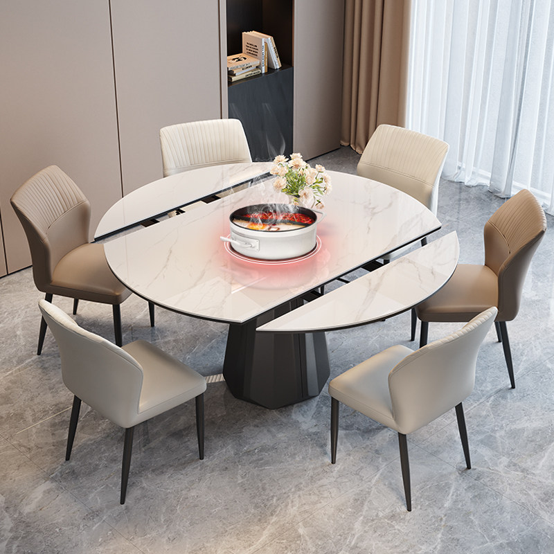 蒂梵拉新款圆形岩板餐桌可伸缩带电磁炉家用高级感意式轻奢餐台,住宅家具,岩板餐桌,淘宝优惠券,粉丝福利购,淘宝优惠卷