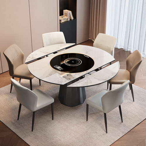 蒂梵拉梅花餐桌伸缩暖菜带电磁炉