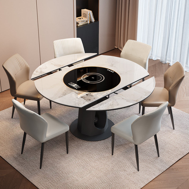 蒂梵拉水滴岩板餐桌可伸缩带电磁炉内嵌暖菜转盘高级感家用意式,住宅家具,岩板餐桌,淘宝优惠券,粉丝福利购,淘宝优惠卷