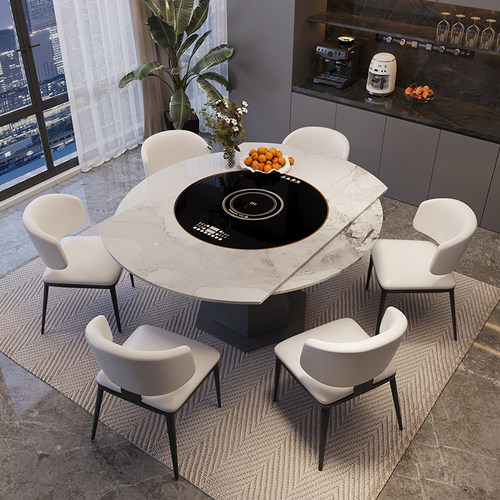 蒂梵拉岩板内嵌暖菜转盘餐桌