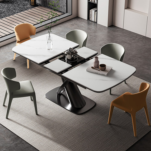 蒂梵拉长方形岩板伸缩餐桌