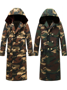 迷彩军棉大大衣可拆连棉帽男女款冬季加绒加厚防寒工作服劳保棉袄