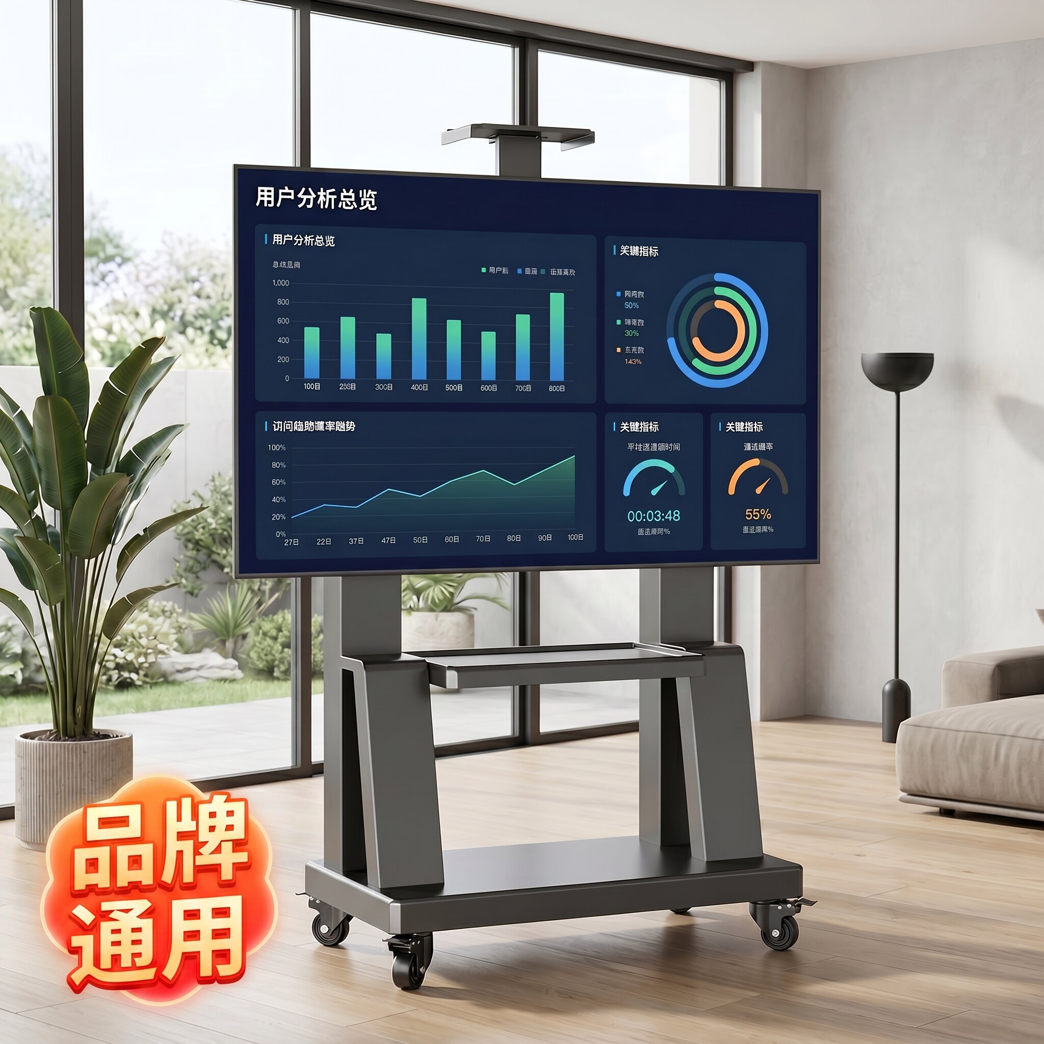 电视机移动落地式支架适用于小米海信一体机立式挂架带轮旋转推车