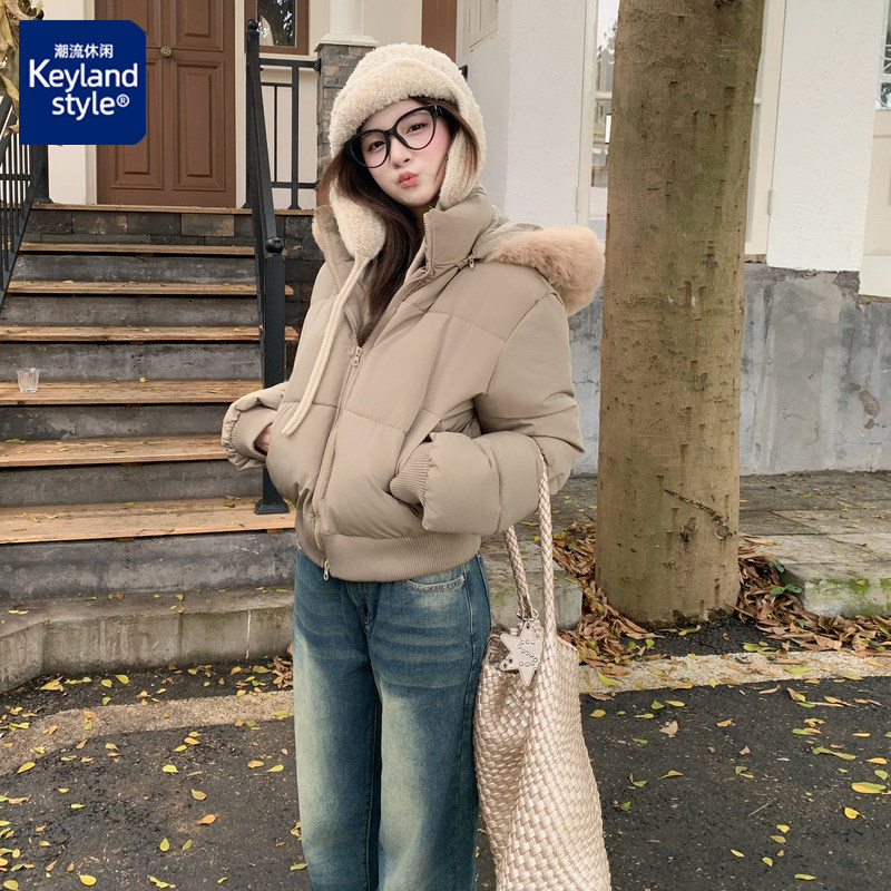美式短款卡其色棉服女款2025棉衣/棉服