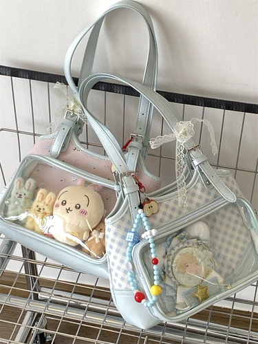 Qianyi волны боли ｜ Оригинальная голубая клетчатая мешка для боли на плече двойной закус