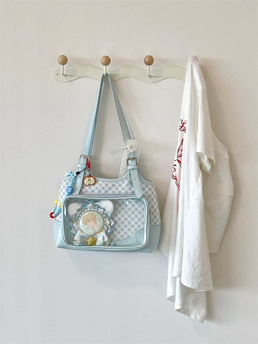 Qianyi волны боли ｜ Оригинальная голубая клетчатая мешка для боли на плече двойной закус