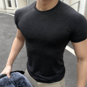 圆领上衣T恤 纯色速干训练健身弹力修身 GTAL美式 无缝提花运动短袖