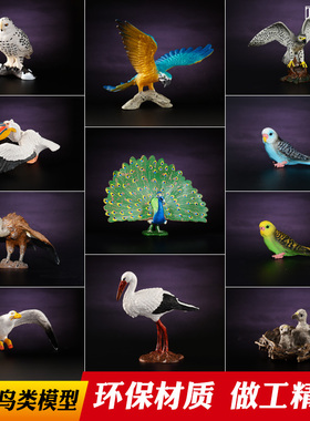 童德仿真动物模型玩具飞禽鸟类老鹰鹦鹉鸮孔雀游隼猫头啄木火烈鸟