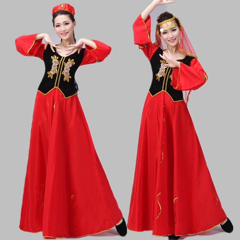 新疆大摆裙维吾尔族舞蹈表演女成人少数民族广场舞裙印度演出服装