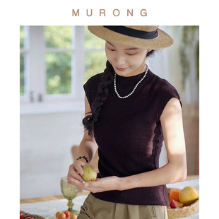 羊毛欧根纱半高领飞袖T恤25新款打底修身显瘦针织衫法式优雅名媛