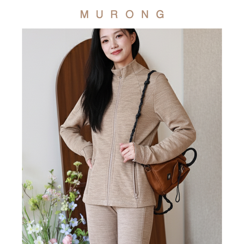 精纺羊毛立领卫衣拉链复合棉外套