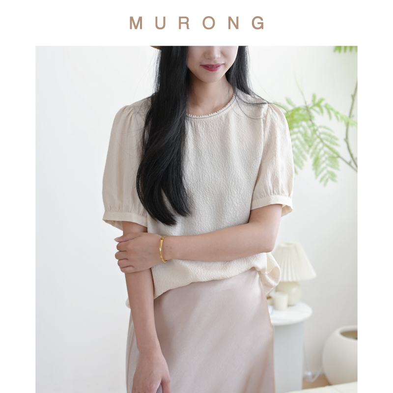 钉珠22mm真丝提花冠乐绉短袖上衣