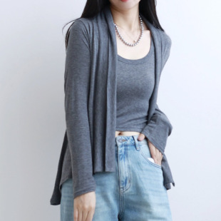 老钱风可机洗莱赛尔天丝羊毛无扣开衫 围巾领上衣外套女 慵懒一片式