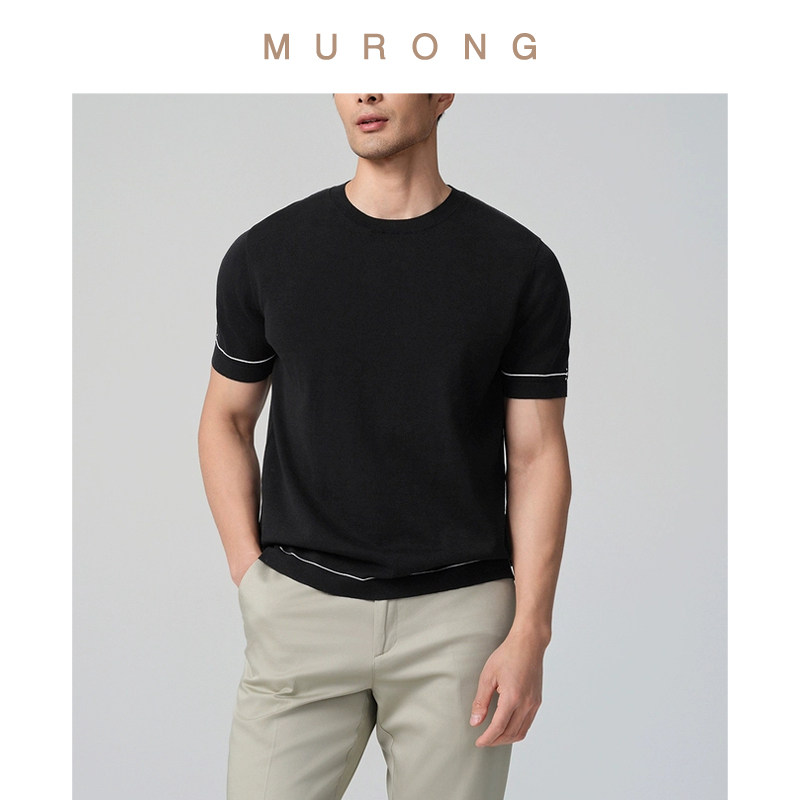 凉感蚕丝麻棉撞色条纹T恤轻商务宽松显瘦短袖上衣熟男风高质通勤,男装,T恤,淘宝优惠券,粉丝福利购,淘宝优惠卷