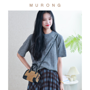 百搭上衣 薄款 ROW风精纺100%澳羊毛纯色短袖 T恤舒适通勤圆领针织衫