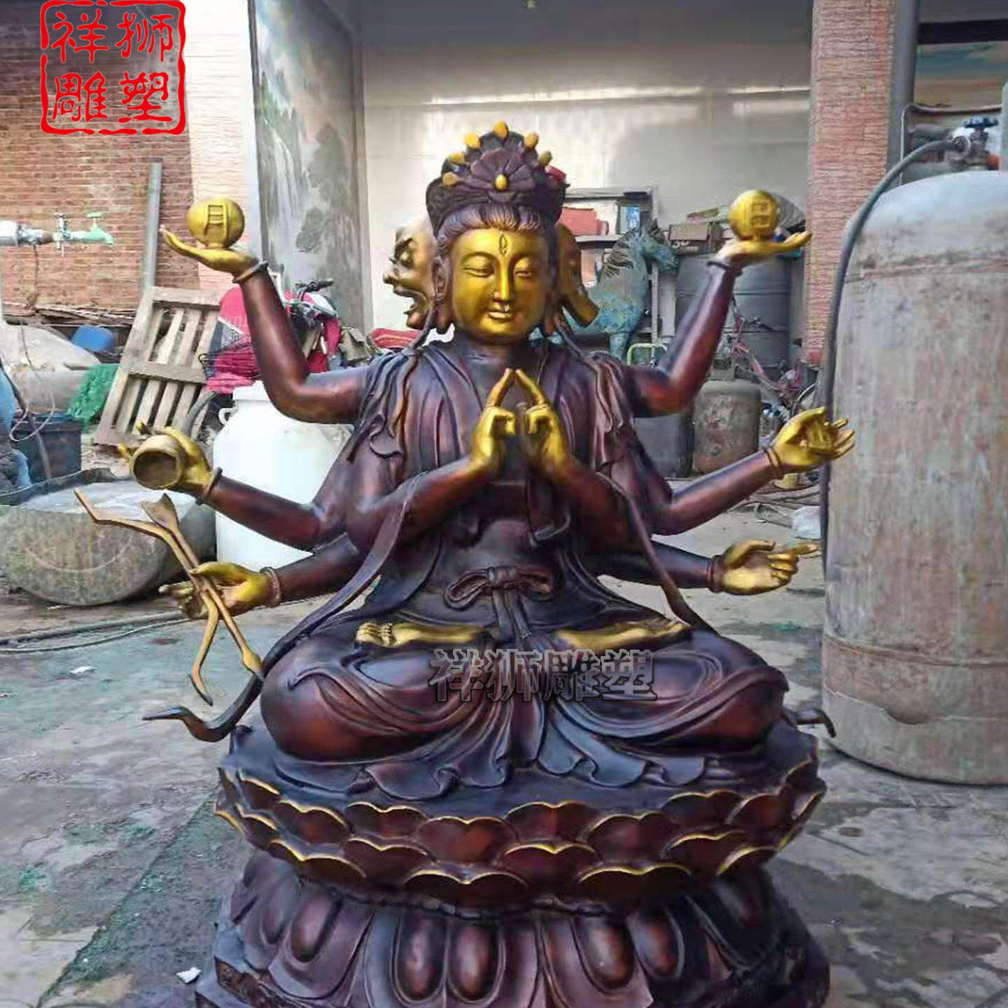 祥狮高档斗姆元君铜像家居摆件