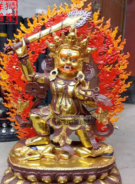 藏传密宗黄铜鎏金不动明王佛像