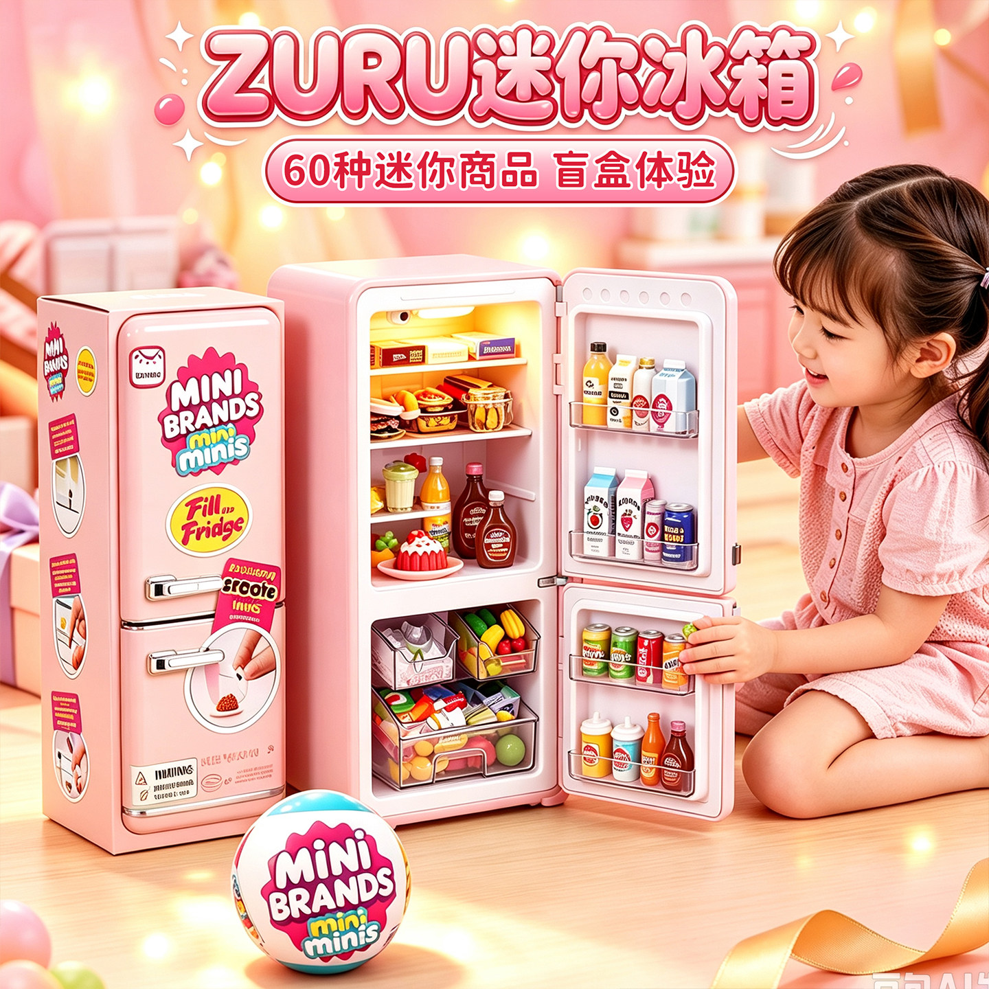 迷你冰箱盲袋惊喜扭蛋球摆件