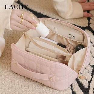 化妆包女便携新款分层文具笔袋女孩小学生粉色高颜值旅行随身高级手提透明化妆袋大容量化妆品收纳多功能笔袋
