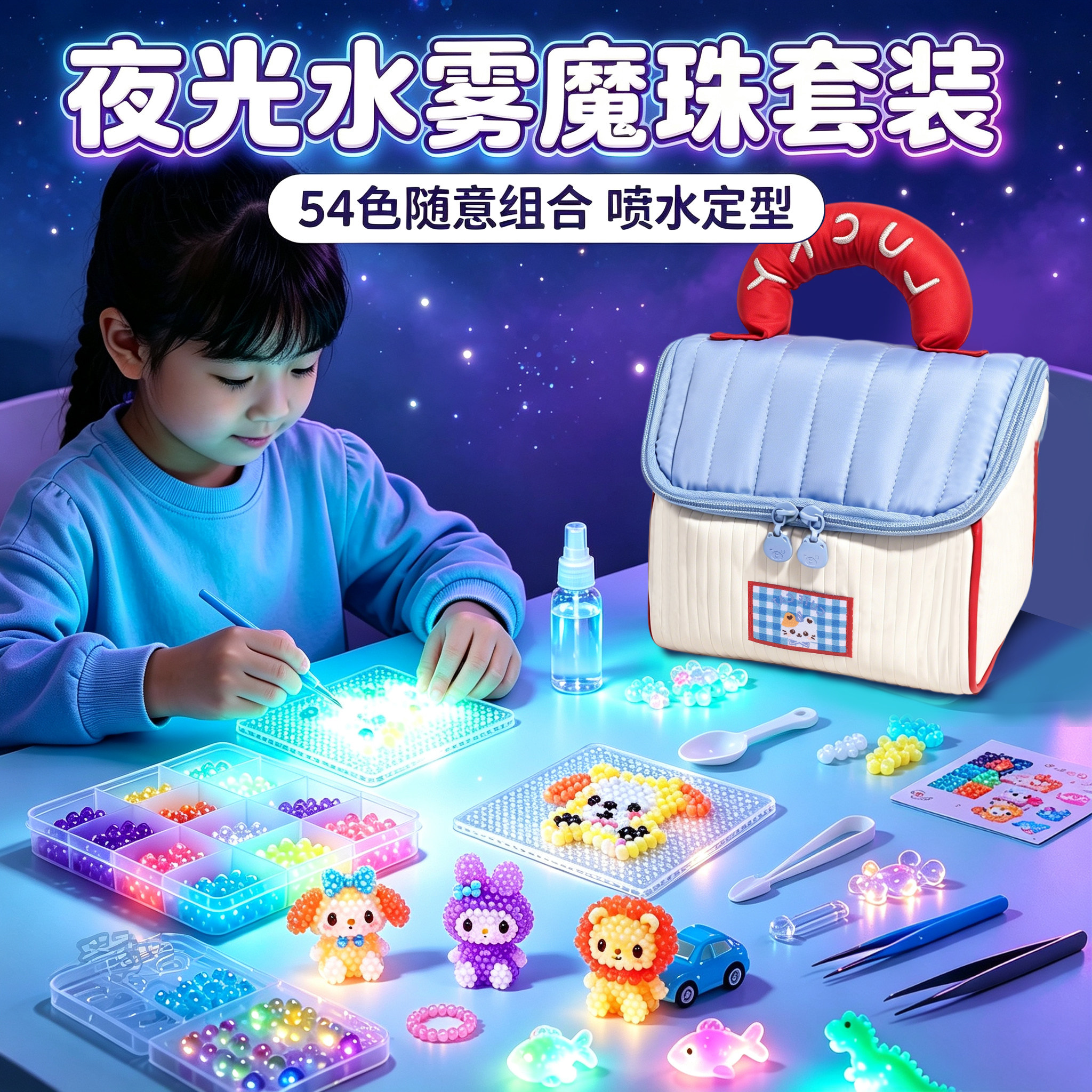 夜光水雾魔法珠~拼豆豆手工diy