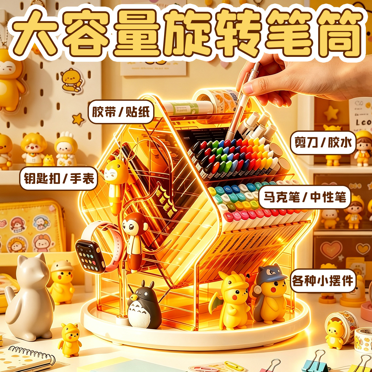 旋转笔筒男女孩~360°桌面收纳