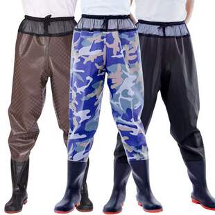 抓捕雨皮叉皮裤 雨裤 男 超轻防水衣服连体带雨鞋 加厚半身齐腰下水裤