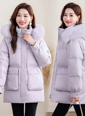 PRATOLA中长款羽绒服女紫色减龄三防宽松狐狸毛领洋气伯司登外套