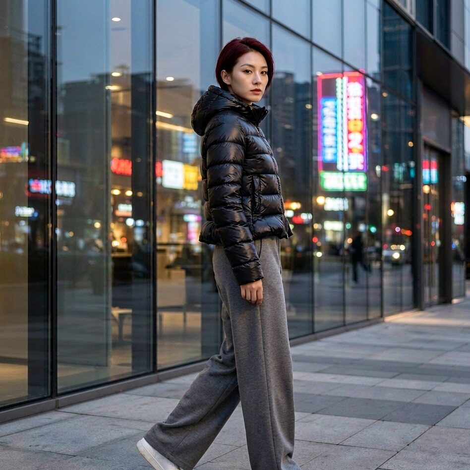 新国标90白鸭绒户外连帽羽绒服女