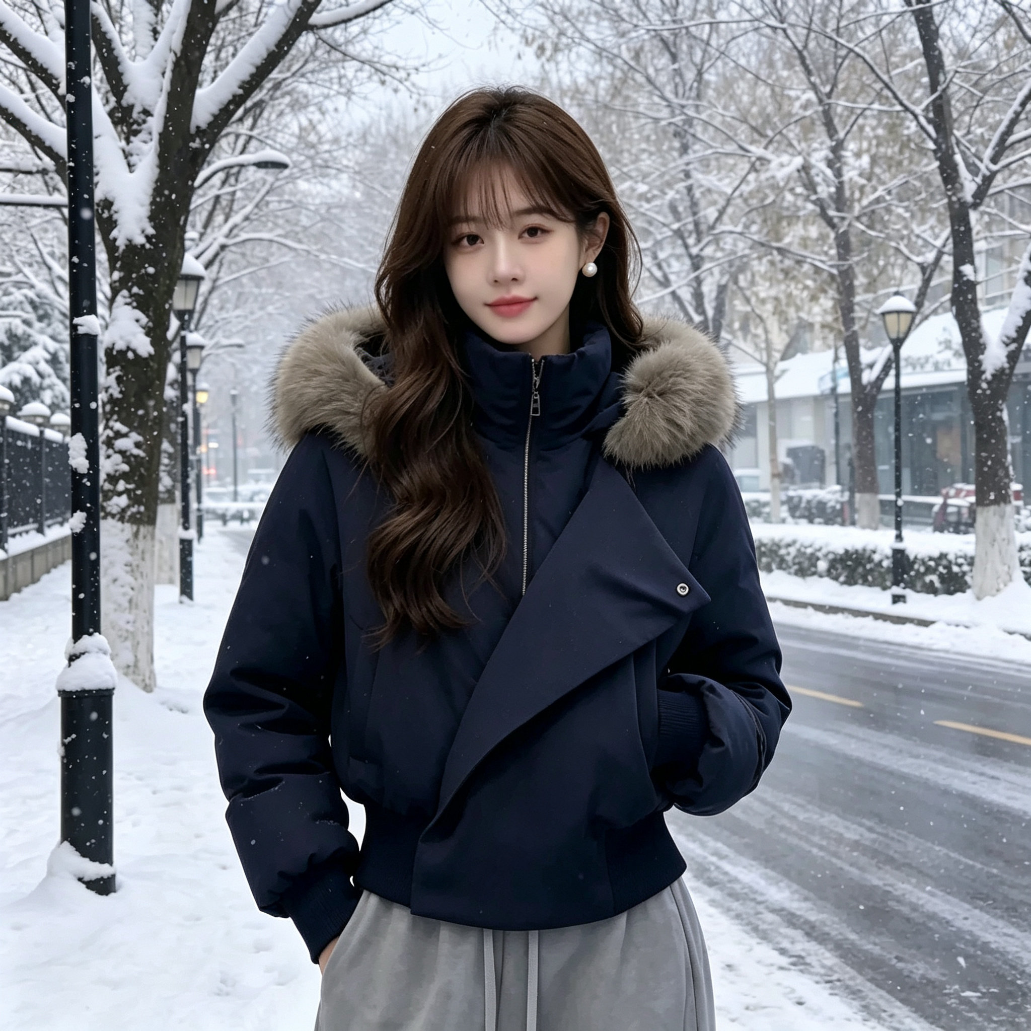 大毛领小个子显瘦收腰派克羽绒服
