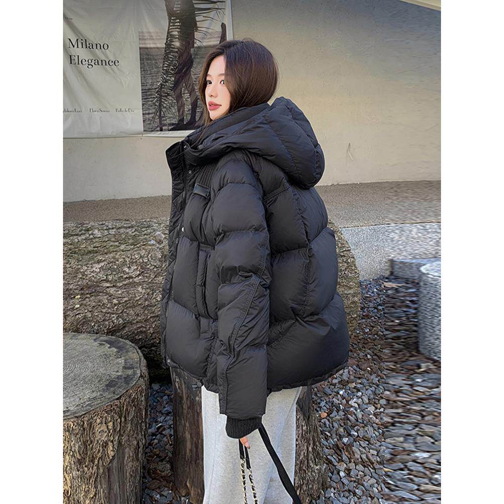 PRATOLA超好看黑色短款鹅绒羽绒服女冬季2025新款洋气泡芙面包服