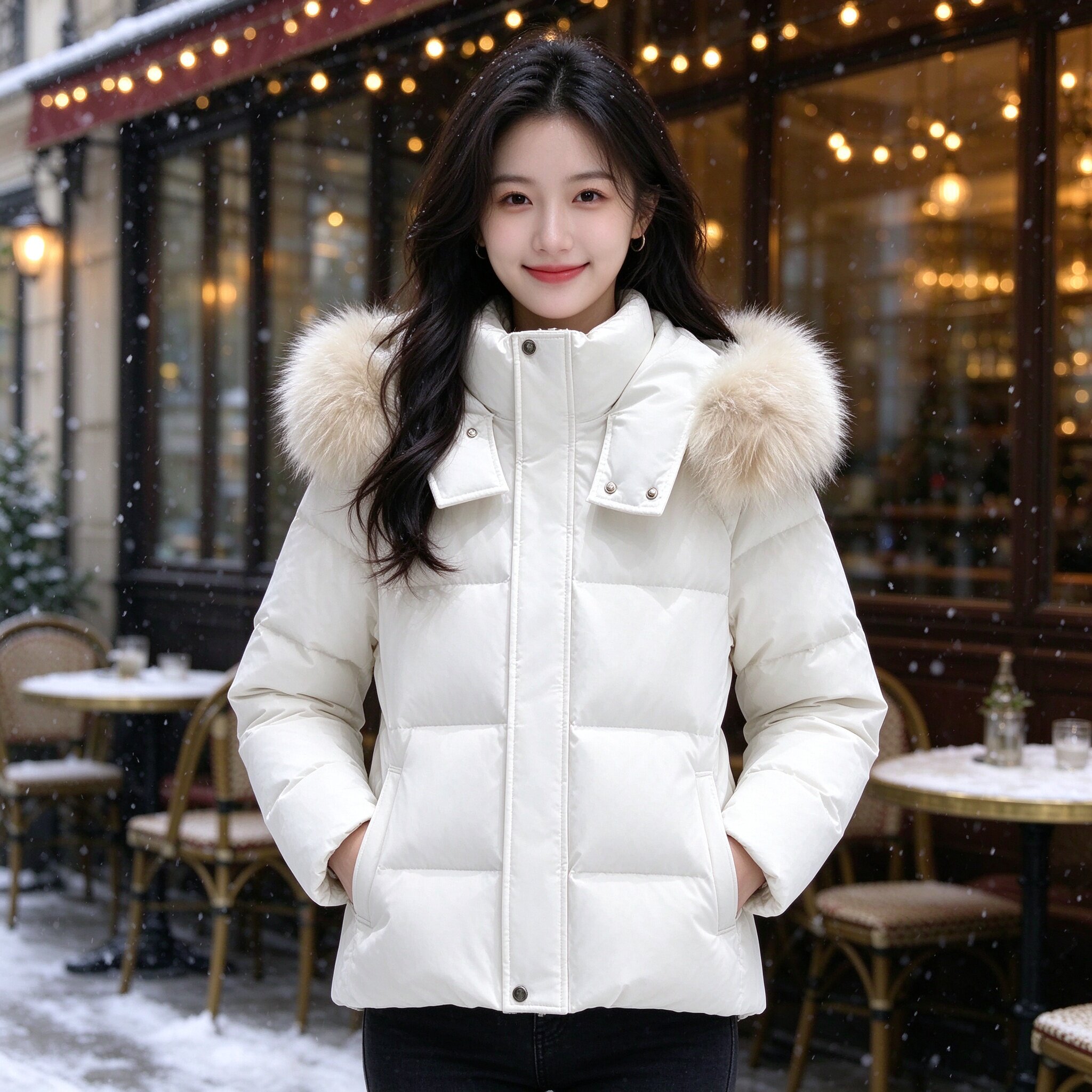 90白鸭绒羽绒服短款毛领休闲女