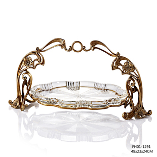 茱莉安奢华欧式 水晶铜布拉格单层双层果盘别墅客厅装 饰摆件 法式