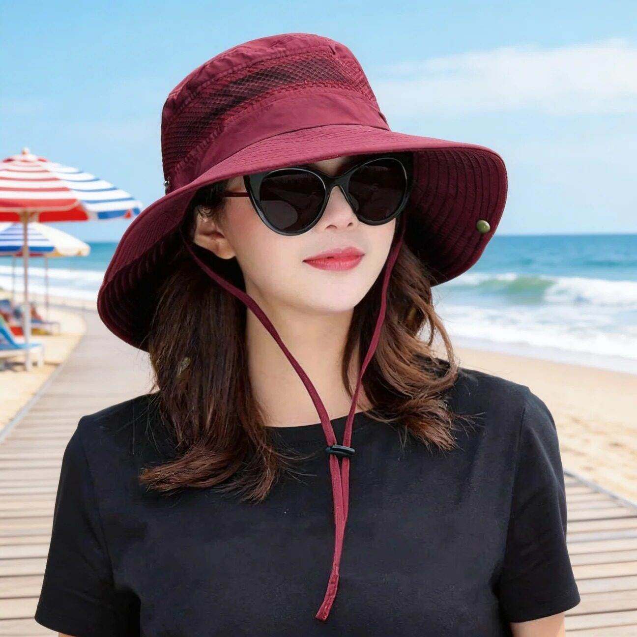 户外防晒帽子太阳帽女夏季遮阳帽韩版夏天折叠青年登山大沿渔夫帽