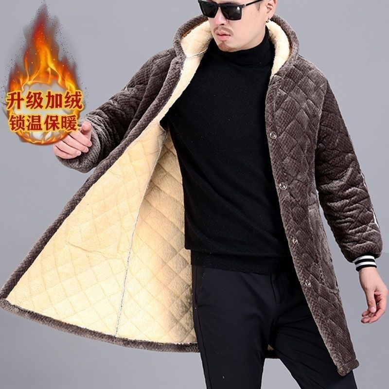 冬季男士加绒加厚棉衣休闲大褂加长罩衣工作服家居服保暖G01