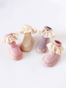 子地板袜婴幼儿鞋 袜0 婴儿鞋 12月春秋冬季 花边女宝宝学步袜子鞋