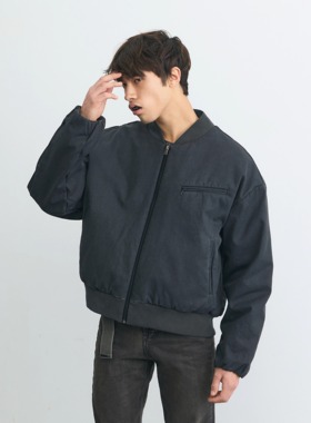 Terrawear纯棉帆布刮涂褪色水洗短宽飞行员棒球服Bomber棉衣夹克