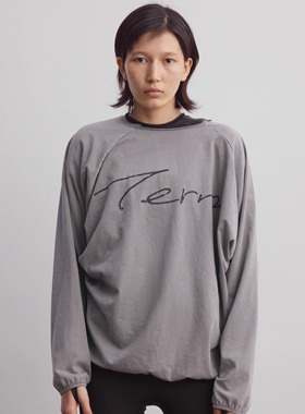 Terrawear 25SS不分前后穿阔型水洗印花长袖T恤 黑/灰 男女同款