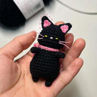 手工毛线钩针甜酷可爱小猫咪玩偶编织diy材料包包挂件钥匙扣礼物