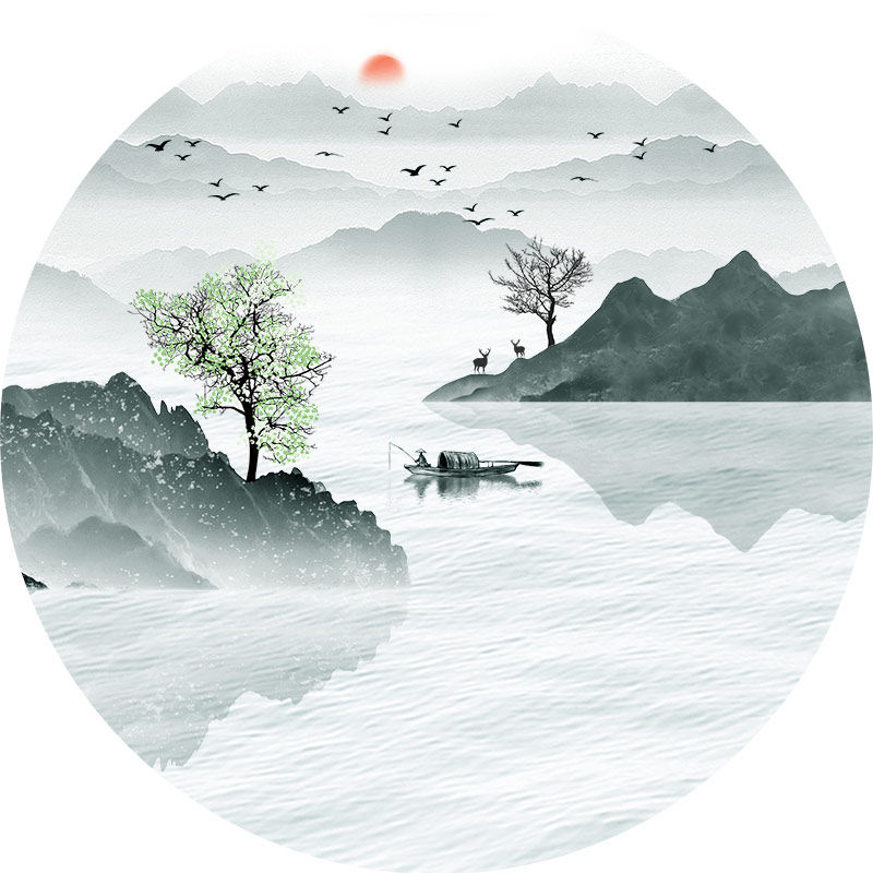 中式水墨风景山水圆形禅意客厅装饰画流水生财入户玄关自粘墙贴画,家居饰品,软装墙贴,淘宝优惠券,粉丝福利购,淘宝优惠卷