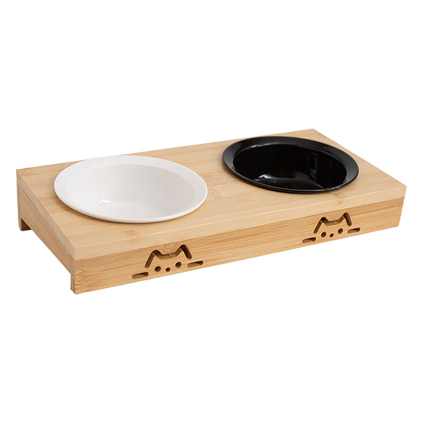 猫碗陶瓷黑色竹木碗架子