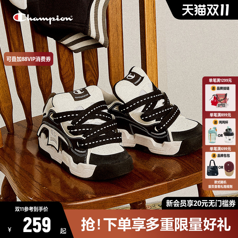 Champion冠军面包鞋魔术贴板鞋女