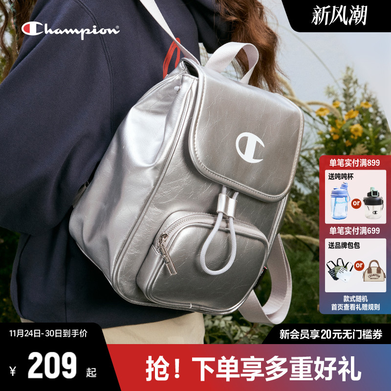 Champion冠军双肩包女2025秋季新款潮牌老钱风满印老花背包复古