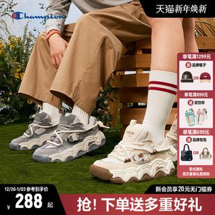 情侣休闲运动鞋 2025年秋冬新款 女厚底板鞋 Champion冠军绑带面包鞋