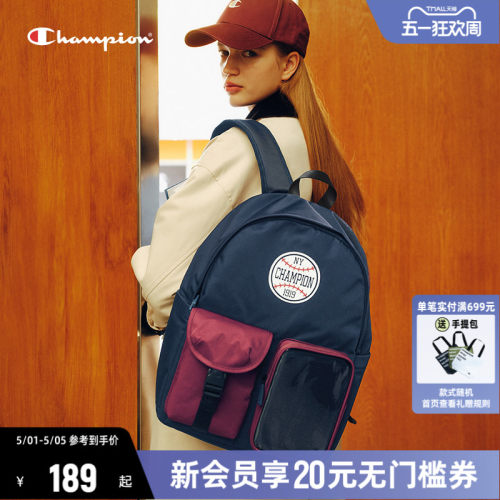 Champion冠军双肩包女书包初中生帆布包情侣款男学生双肩背包