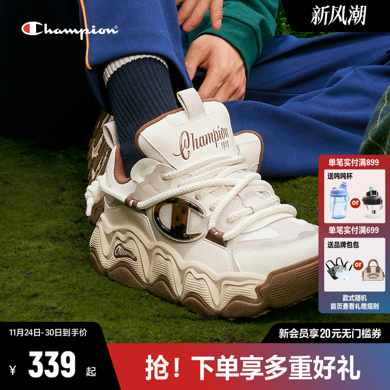 Champion冠军绑带面包鞋女厚底板鞋2025年秋冬新款情侣休闲运动鞋
