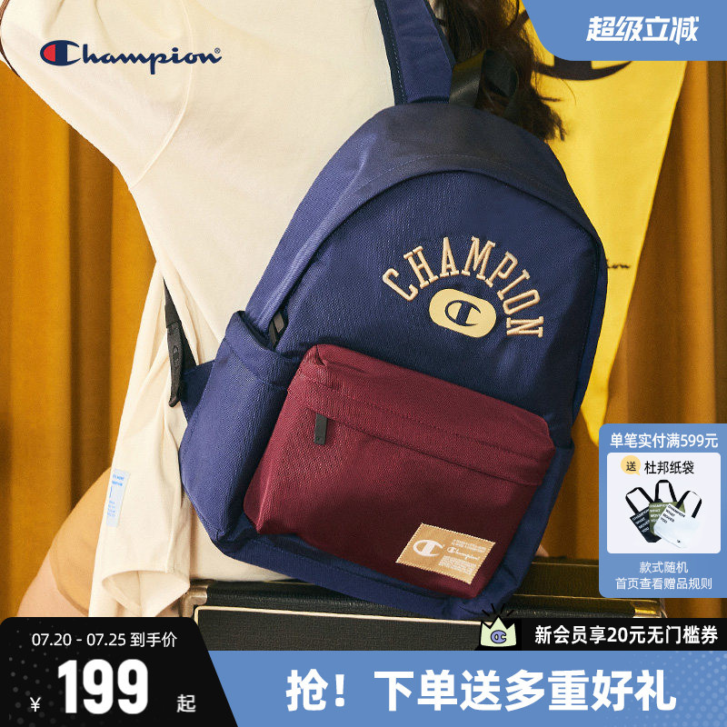 Champion冠军双肩包女学生书包简约刺绣logo耐磨男帆布包大容量