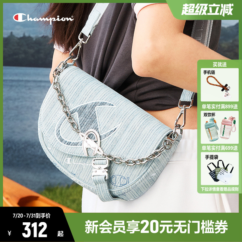 Champion冠军单肩包女2025夏季丹宁老花斜跨马鞍包单肩包斜挎包男