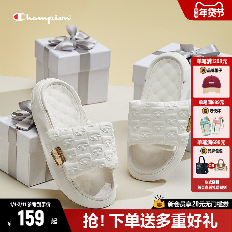 Champion冠军厚底拖鞋女魔术贴一字拖2025夏季小香风高级感外穿拖