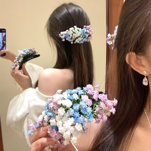 刘亦菲晚宴同款发饰满天星仿真花头饰发簪古堡公主油画感礼服头花