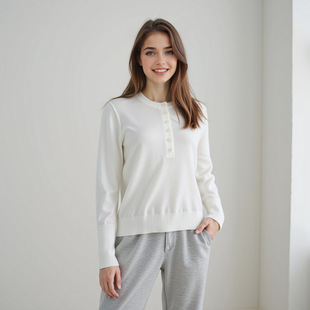 新款【衡嘉HS】半开襟圆领套头衫女羊毛纯色宽松慵懒显瘦长袖针织